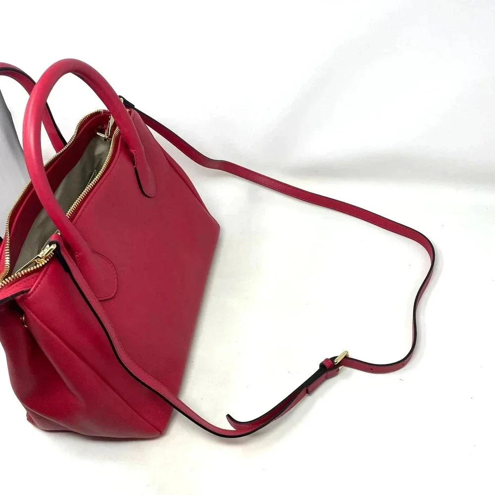 Mario Valentino Ally Leather Embossed Satchel Crossbody Bag Lipstick‎ Red